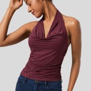 Halter Cowl Neck Backless Ruched Casual Tank Top